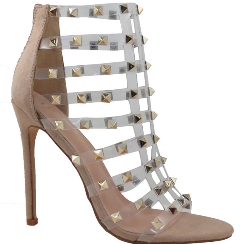 New Nude Clear Studded Heels - Picture 4 of 4
